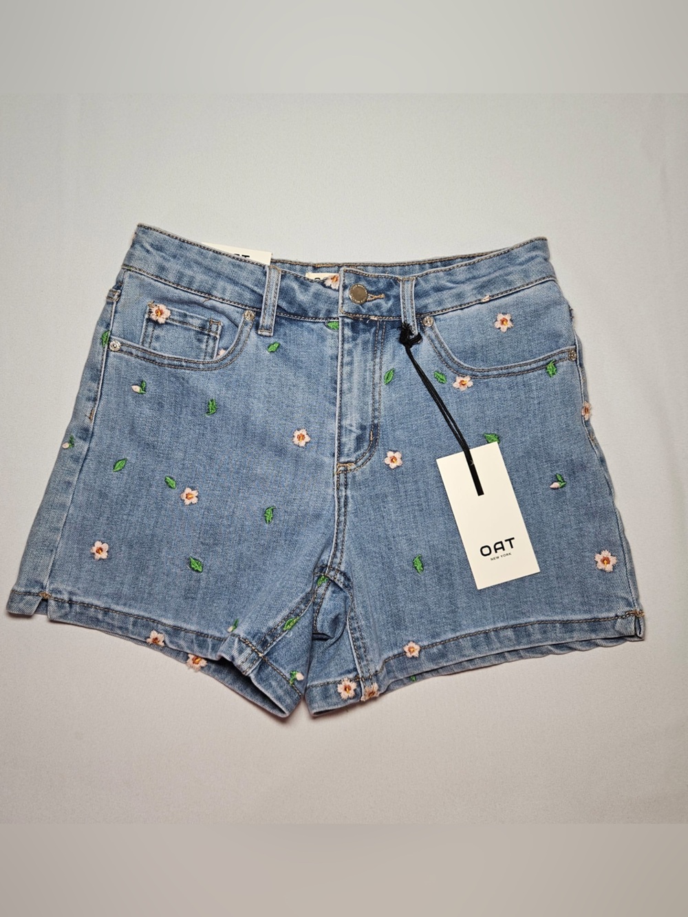 NWT OAT New York Floral Embroidered Denim Shorts